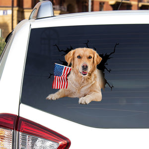 Golden Retriever And American Flag Independent Day Car Sticker Decal