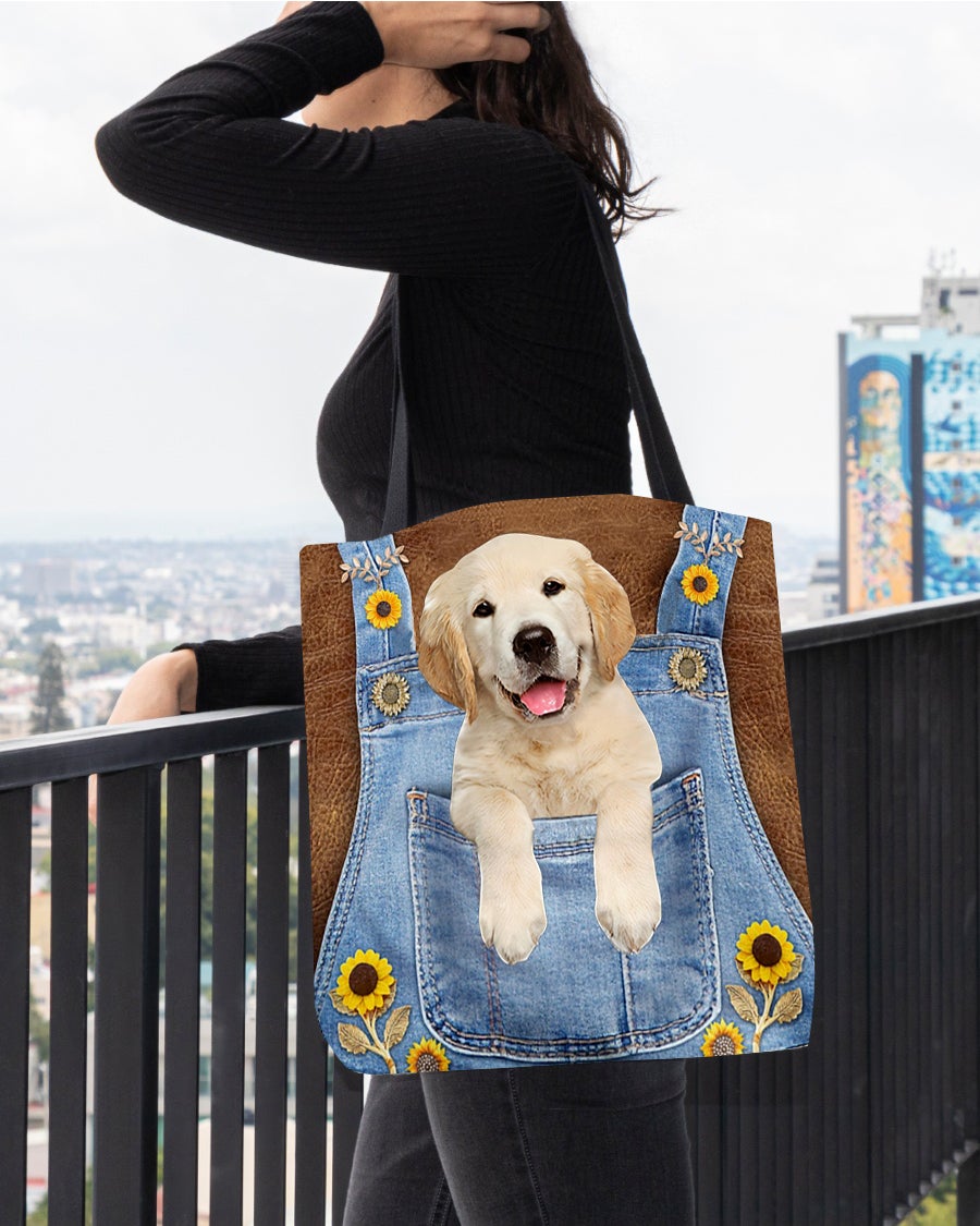 Golden Retriever And Sunflower-Cloth Tote Bag