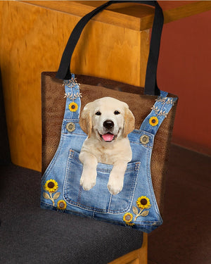 Golden Retriever And Sunflower-Cloth Tote Bag