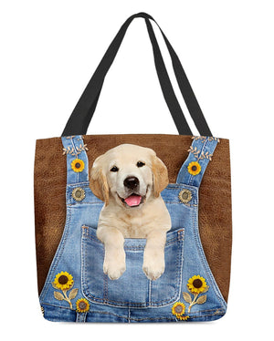 Golden Retriever And Sunflower-Cloth Tote Bag