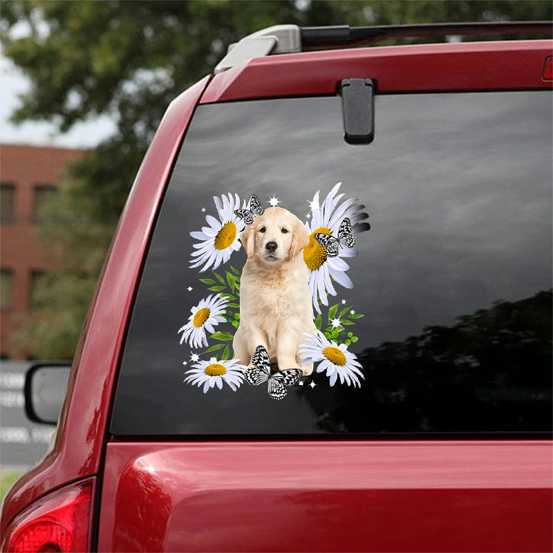 Golden Retriever -Daisy flower CAR STICKER