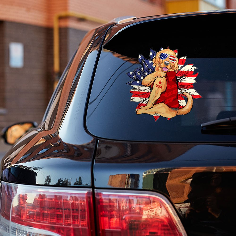 Golden Retriever Happy Independence Day Car Sticker