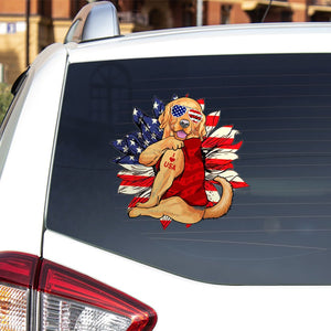Golden Retriever Happy Independence Day Car Sticker