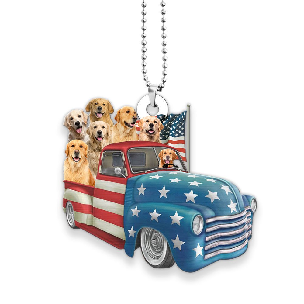 Golden Retriever Happy Independence Day Two Sides Ornament
