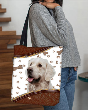 Golden Retriever Mars-Zipper Texture-Cloth Tote Bag