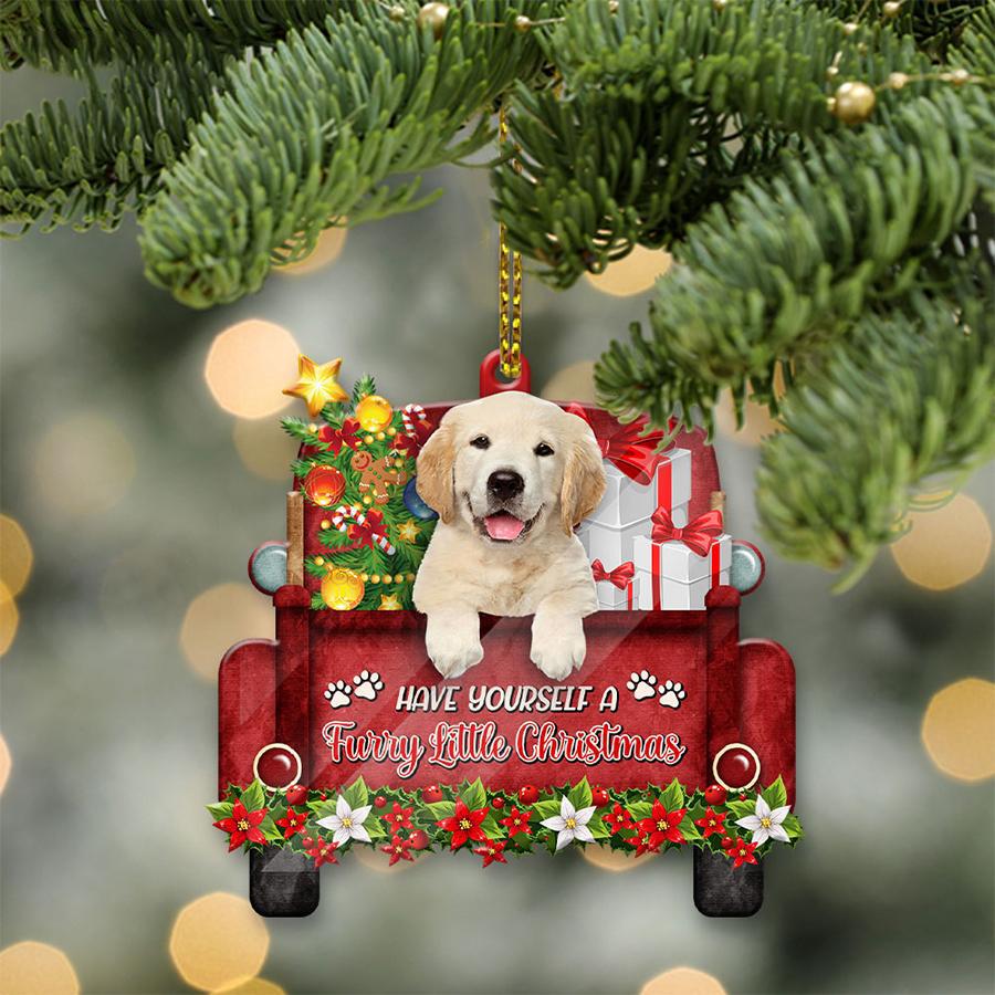 Golden Retriever Sit On A Truck-Two Sided Ornament