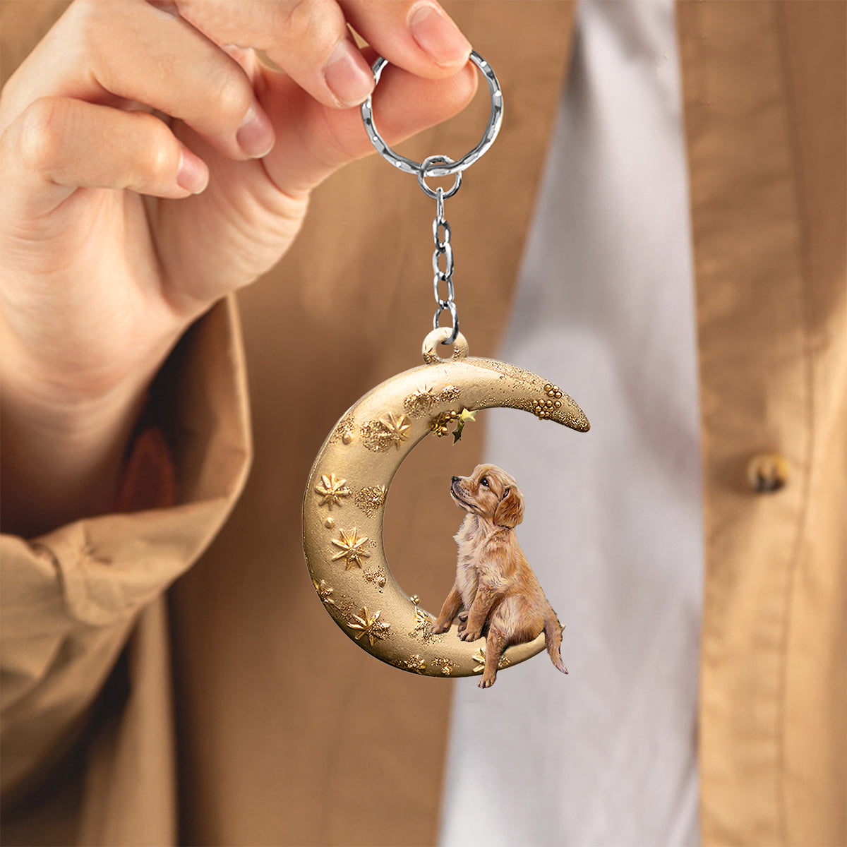 Golden Retriever-Dog & Moon Flat Acrylic Keychain