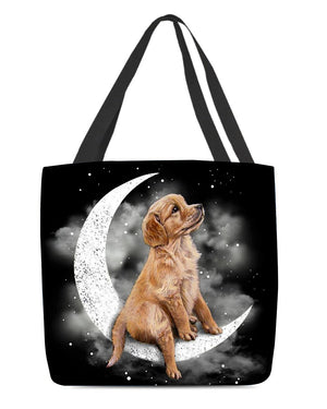 Golden Retriever Sit On The Moon With Starts-Cloth Tote Bag