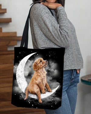 Golden Retriever Sit On The Moon With Starts-Cloth Tote Bag