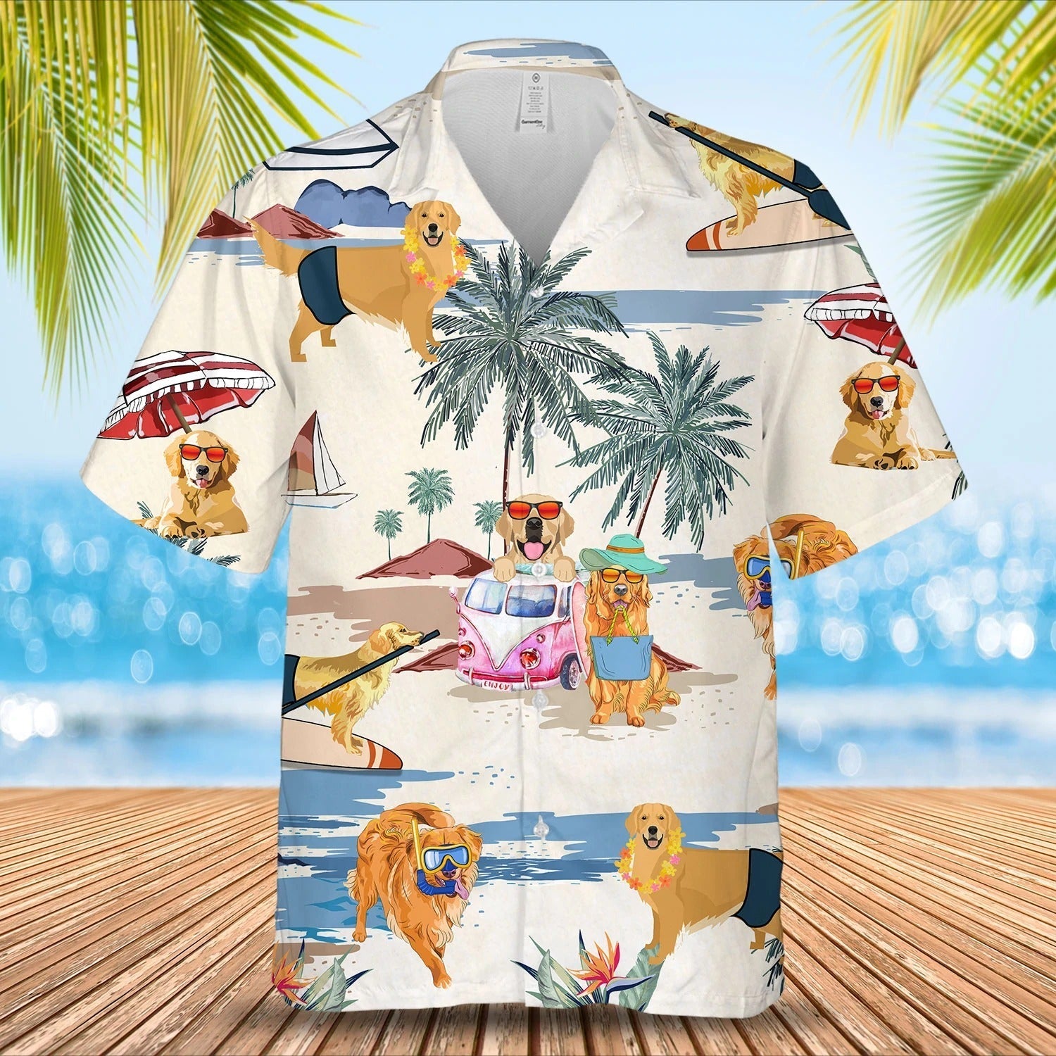 Golden Retriever Summer Beach Hawaiian Shirt