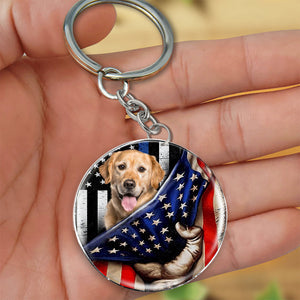 Golden Retriever (2)-Inside American Flag Independence Day Round Resin Epoxy Metal Keychain
