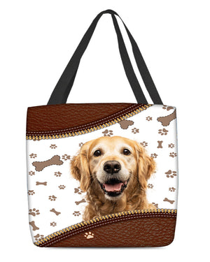 Golden Retriever (2)-Zipper Texture-Cloth Tote Bag