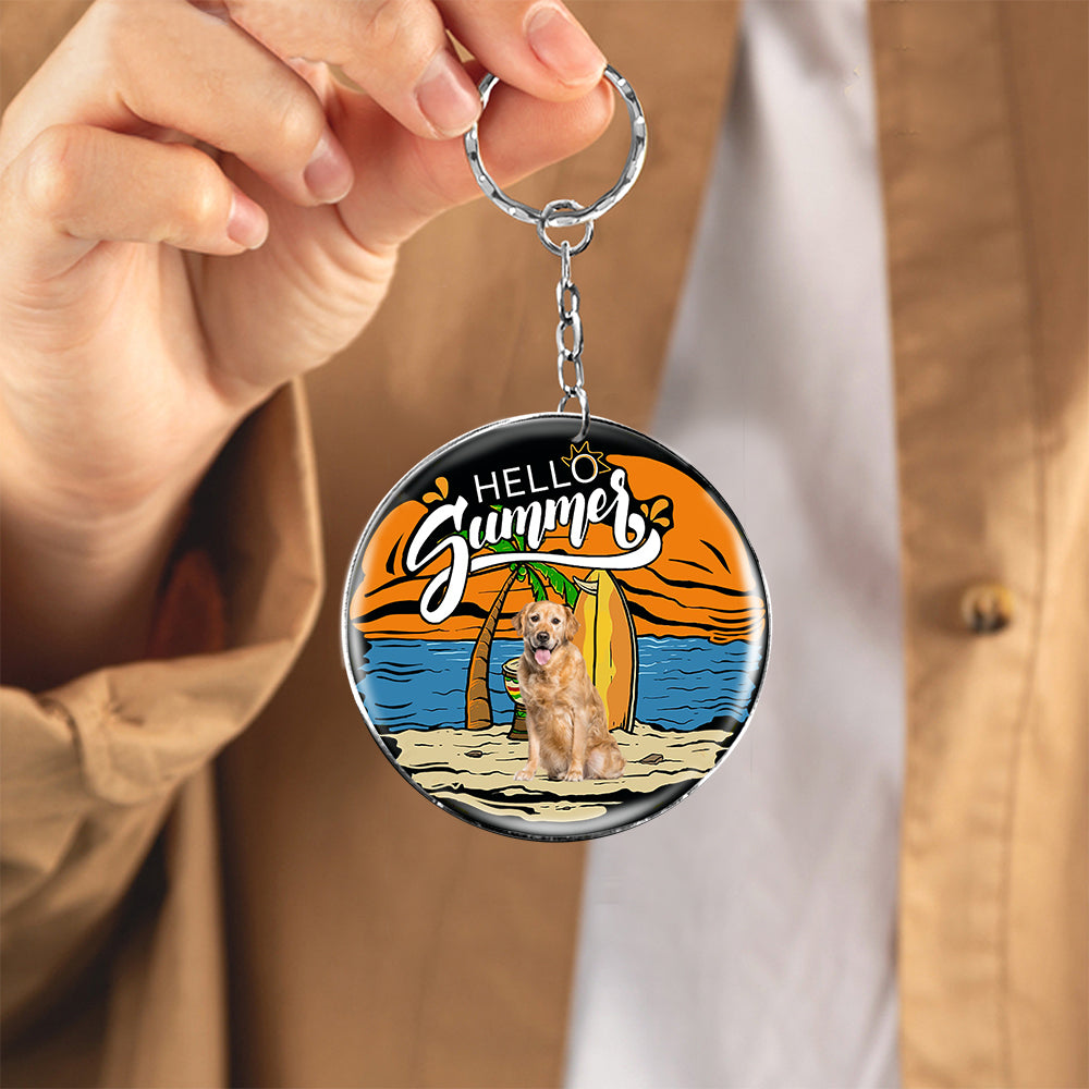 Golden Retriever (2) Hello Summer-Round Resin Epoxy Metal Keychain
