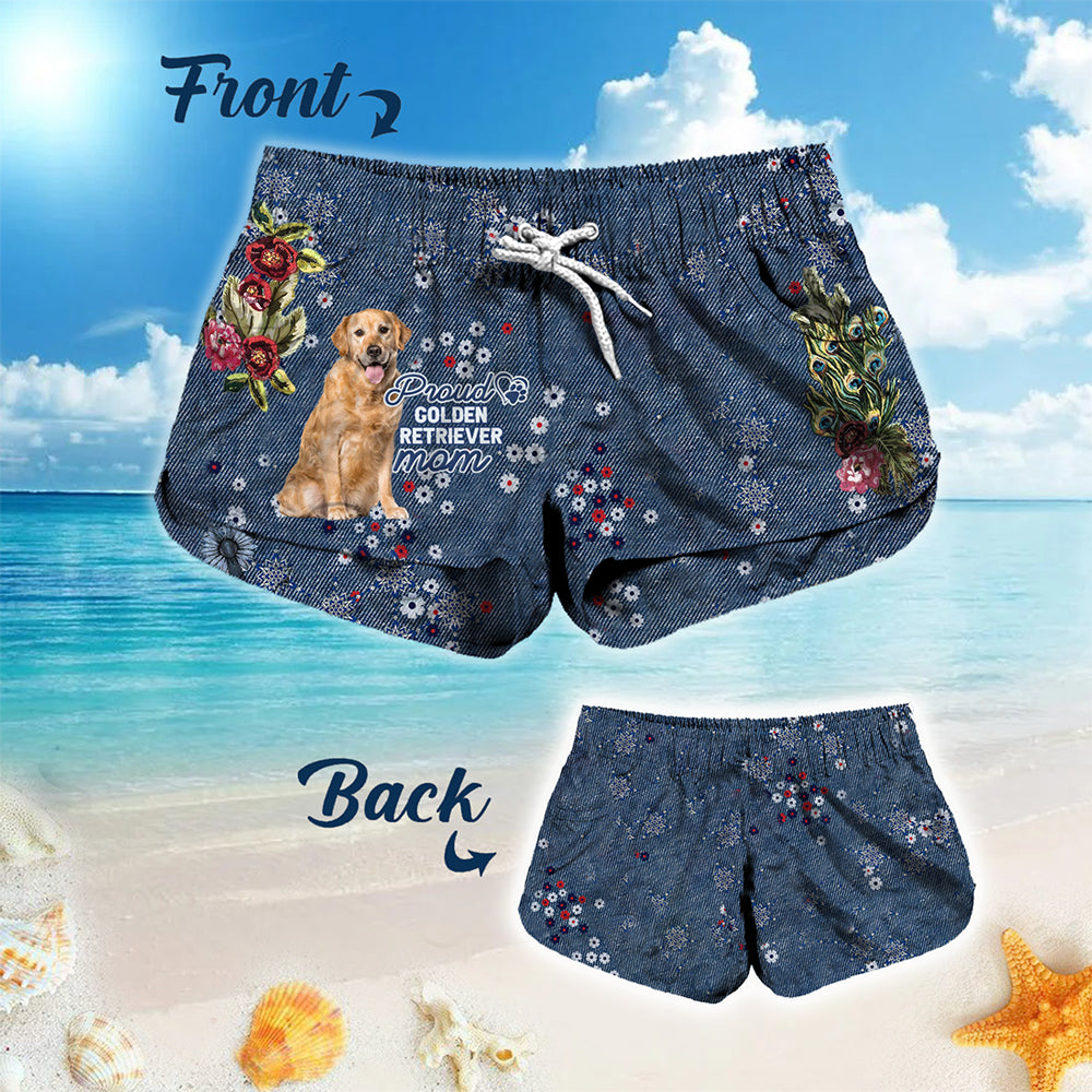 Golden Retriever (2) Pround Mom-Women Hawaii Beach Shorts