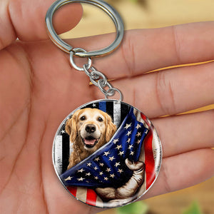 Golden Retriever (3)-Inside American Flag Independence Day Round Resin Epoxy Metal Keychain