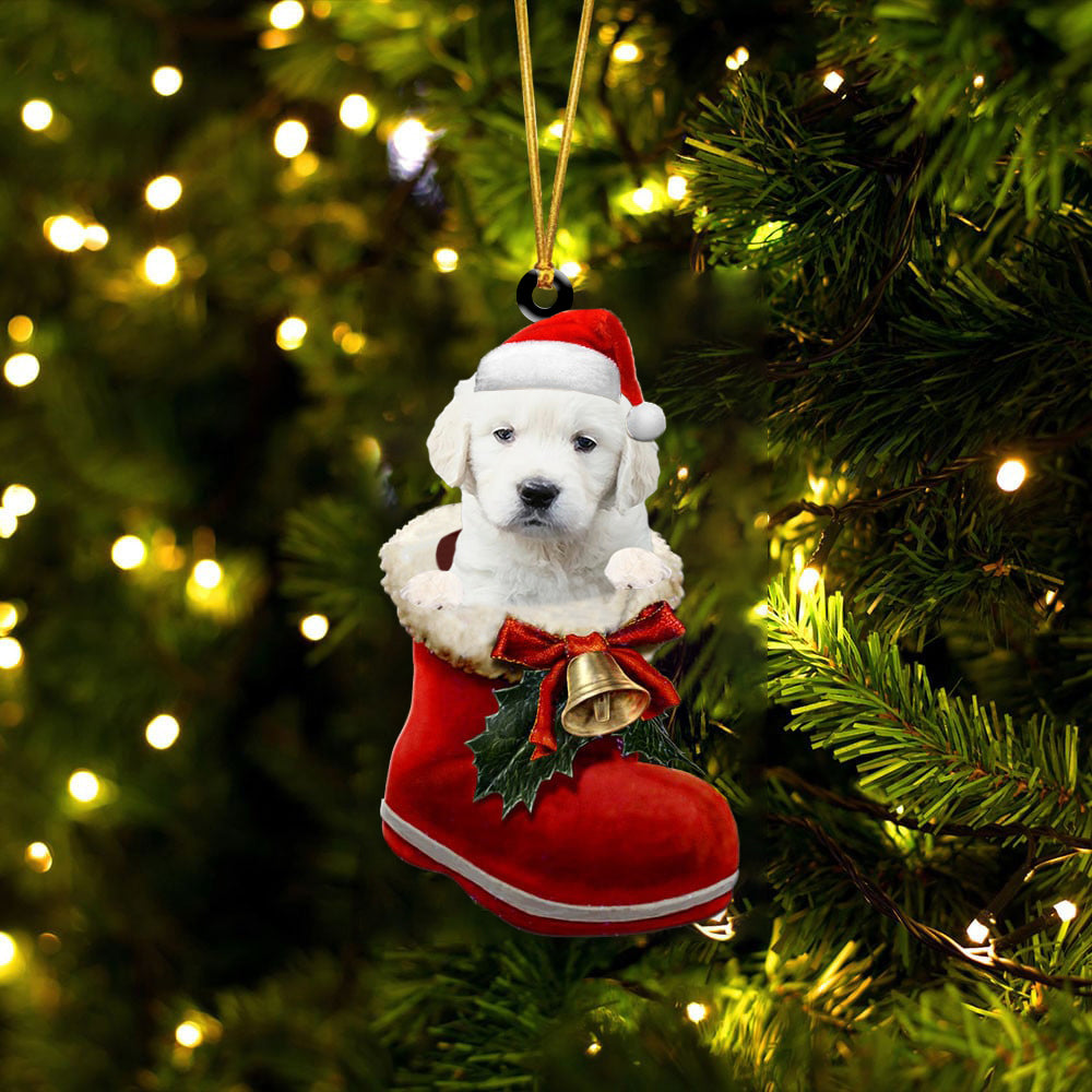 Golden Retriever (White)-1-In Santa Boot Christmas-Two Sided Ornament