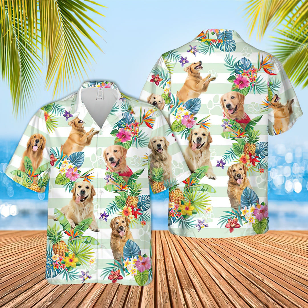 Golden Retriever Tropical Flower Hawaiian Shirt