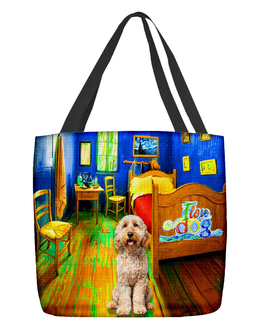 Goldendoodle in the bedroom-Cloth Tote Bag