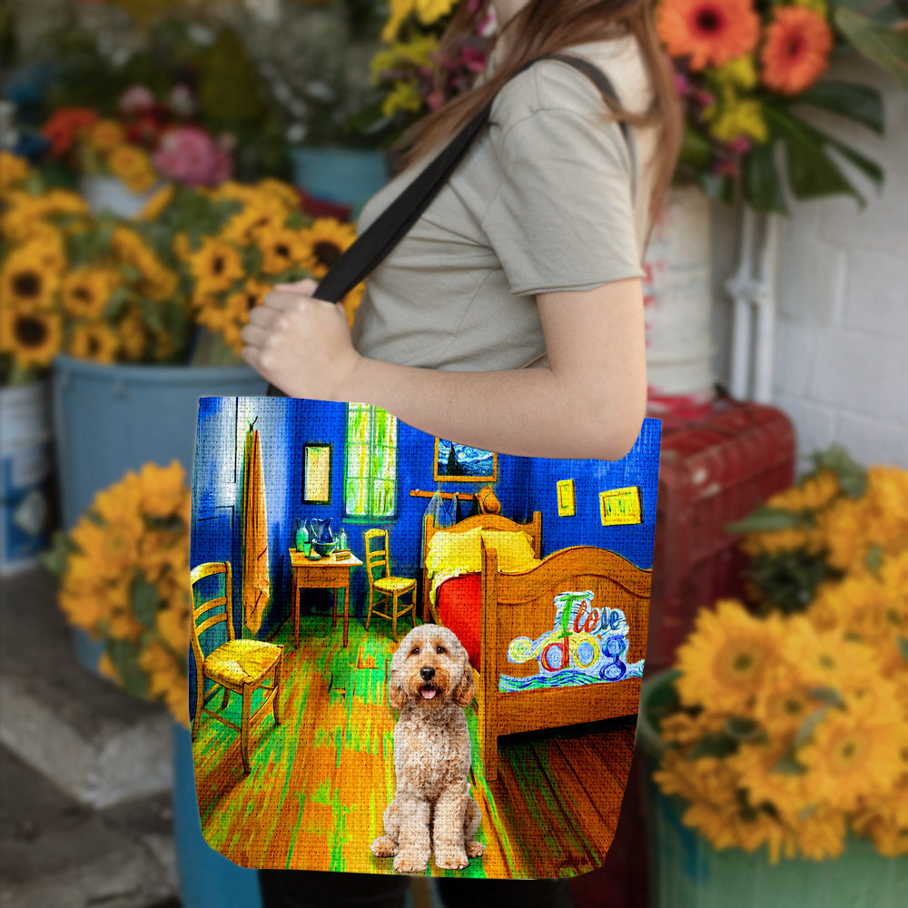Goldendoodle in the bedroom-Cloth Tote Bag