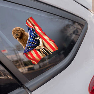 Goldendoodle-American Flag Front Car Sticker