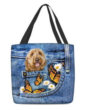 Goldendoodle-Butterfly Daisies Fait-CLOTH TOTE BAG