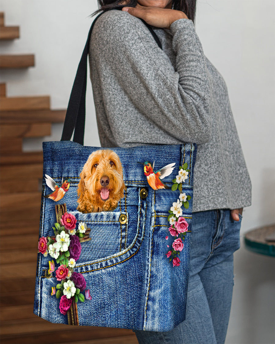 Goldendoodle-Cardinal & Cross Flower Cloth Tote Bag