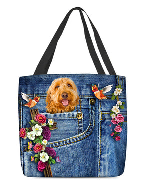 Goldendoodle-Cardinal & Cross Flower Cloth Tote Bag