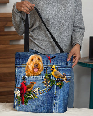 Goldendoodle-Cardinal & Dog Cloth Tote Bag