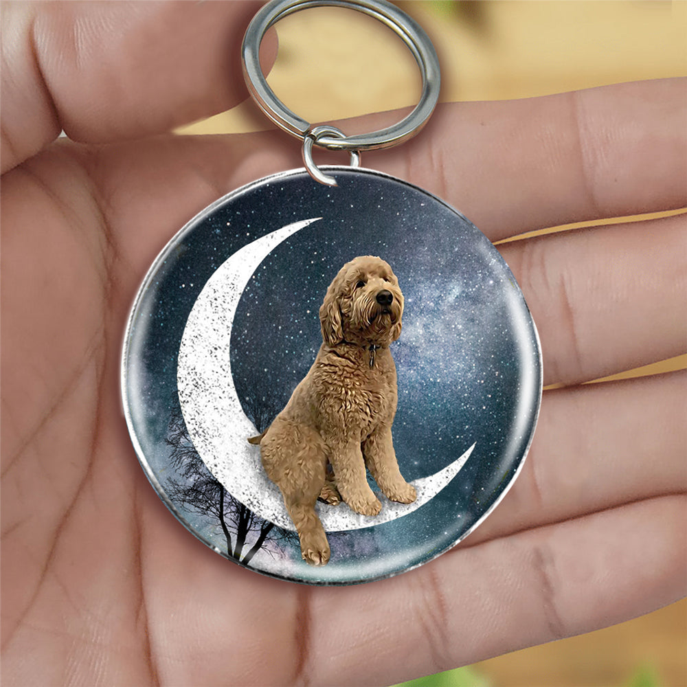 Goldendoodle-Stars and Moon-Round Resin Epoxy Metal Keychain