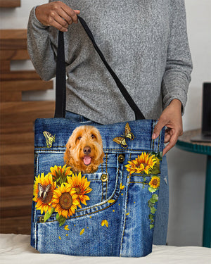 Goldendoodle-Sunflowers & Butterflies Cloth Tote Bag