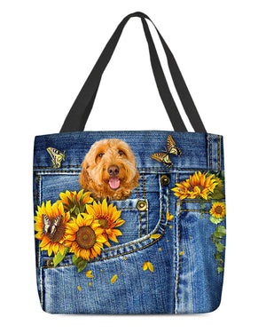 Goldendoodle-Sunflowers & Butterflies Cloth Tote Bag