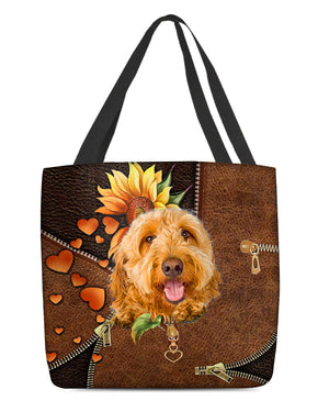 Goldendoodle-Sunflower&zipper Cloth Tote Bag