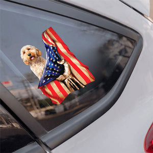 Goldendoodle 2-American Flag Front Car Sticker