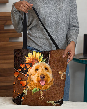 Goldendoodle-Sunflower&zipper Cloth Tote Bag