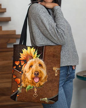 Goldendoodle-Sunflower&zipper Cloth Tote Bag