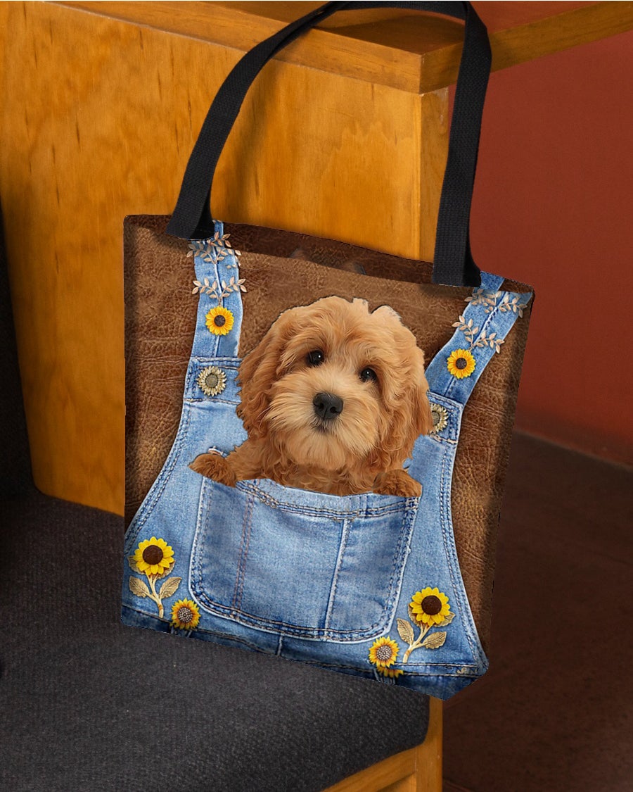 Goldendoodle And Sunflower-Cloth Tote Bag