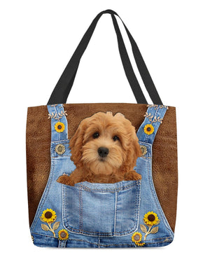 Goldendoodle And Sunflower-Cloth Tote Bag