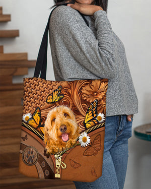 Goldendoodle Butterfly Daisy Cloth Tote Bag