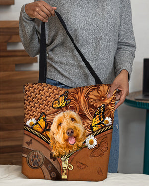 Goldendoodle Butterfly Daisy Cloth Tote Bag