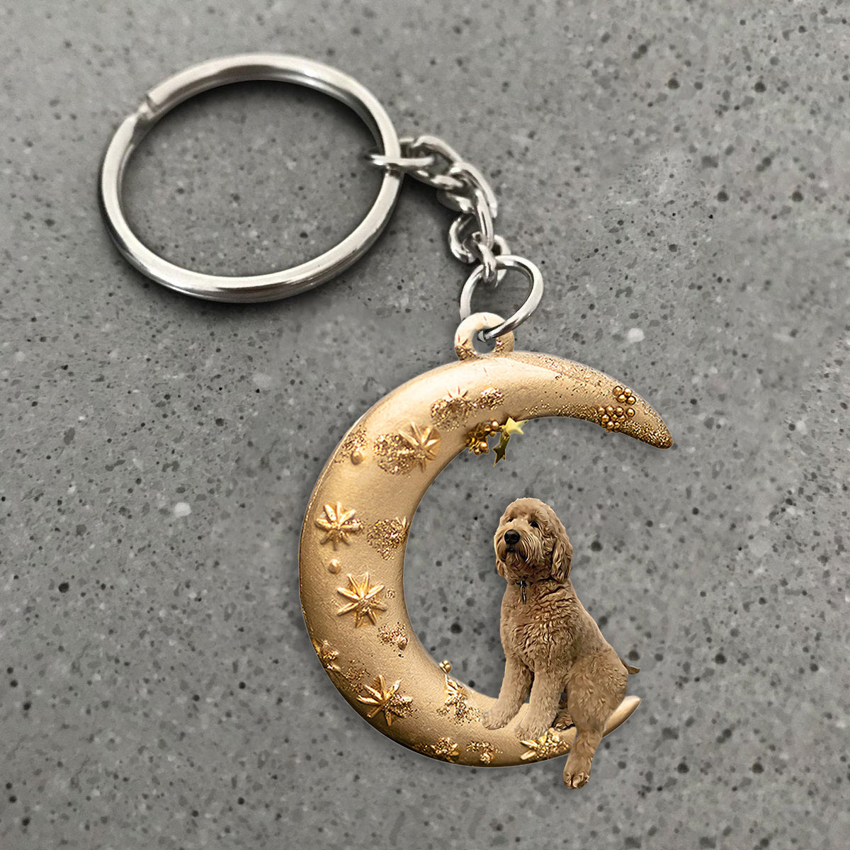 Goldendoodle-Dog & Moon Flat Acrylic Keychain
