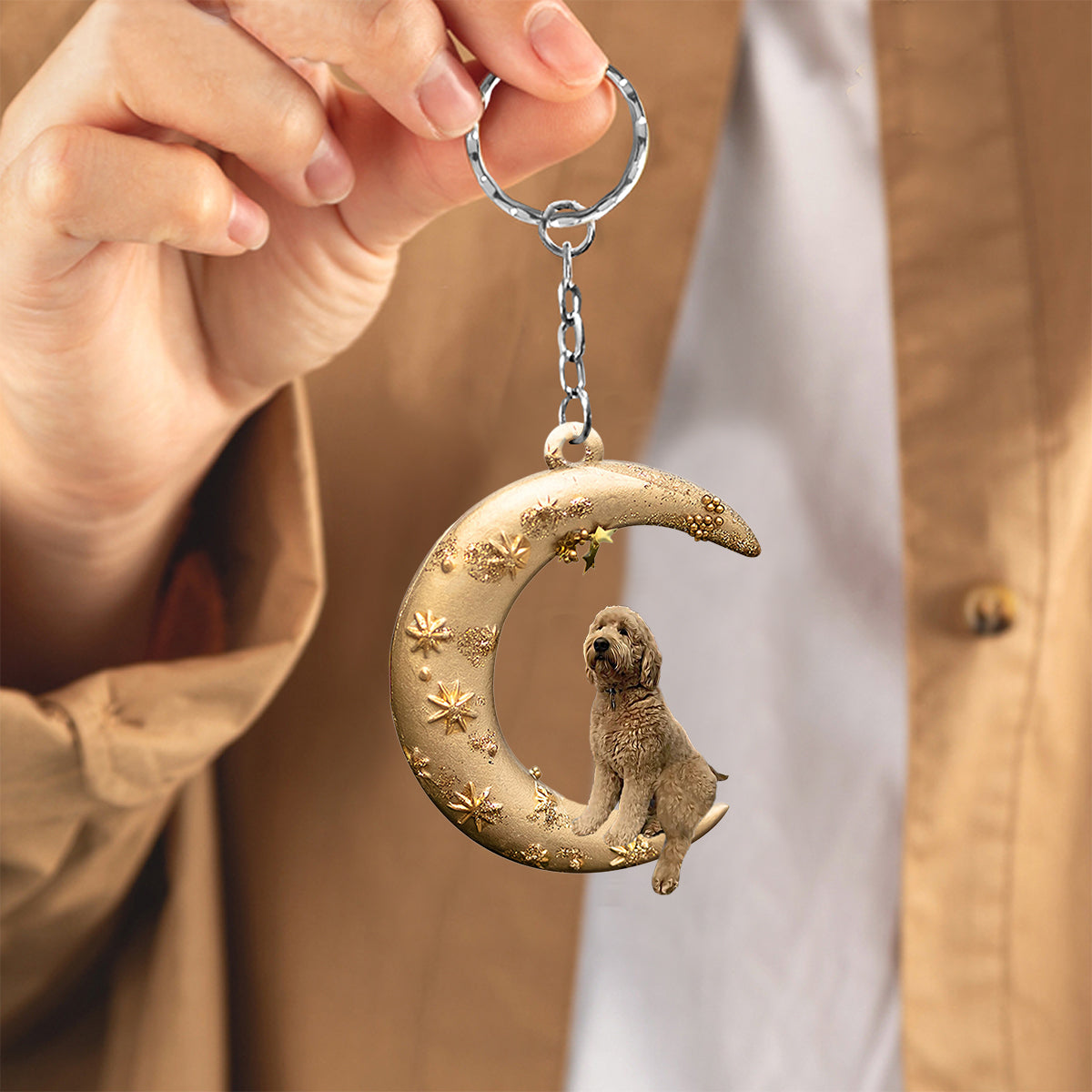 Goldendoodle-Dog & Moon Flat Acrylic Keychain