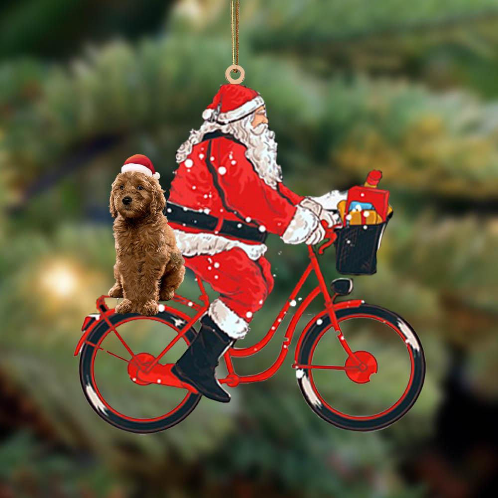 Santa Claus riding a bike with Goldendoodle-Two Sided Ornament