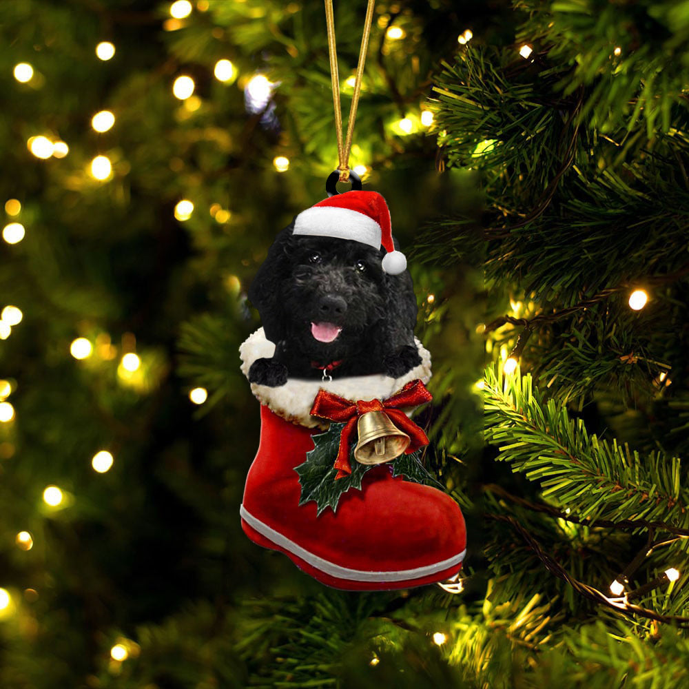 Goldendoodle(Black)-1-In Santa Boot Christmas-Two Sided Ornament