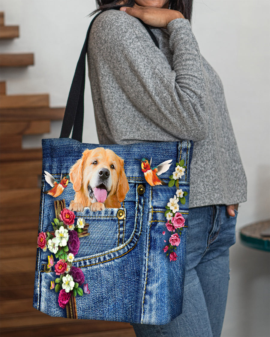 Golden Retriever-Cardinal & Cross Flower Cloth Tote Bag