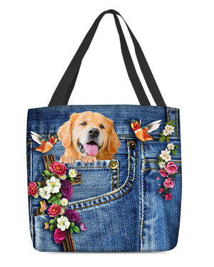 Golden Retriever-Cardinal & Cross Flower Cloth Tote Bag