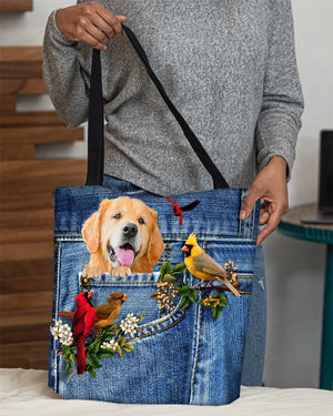 Golden retriever-Cardinal & Dog Cloth Tote Bag