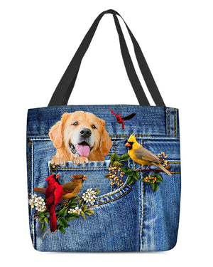 Golden retriever-Cardinal & Dog Cloth Tote Bag