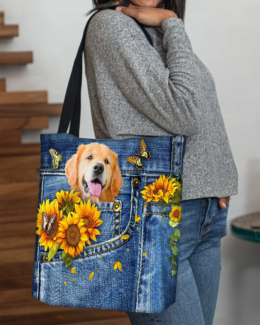 Golden Retriever-Sunflowers & Butterflies Cloth Tote Bag