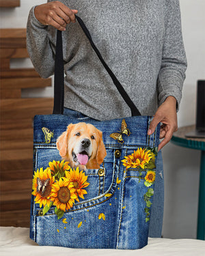 Golden Retriever-Sunflowers & Butterflies Cloth Tote Bag