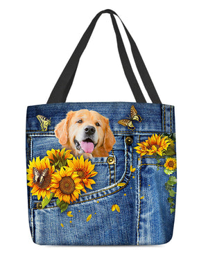 Golden Retriever-Sunflowers & Butterflies Cloth Tote Bag